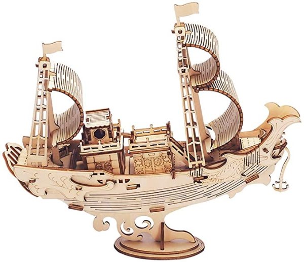 3D Wooden Puzzle Ship Model 7.4" Japanese Diplomatic Ship (91 pcs), Collectible Display Building Kits Gift for Teens and Adults