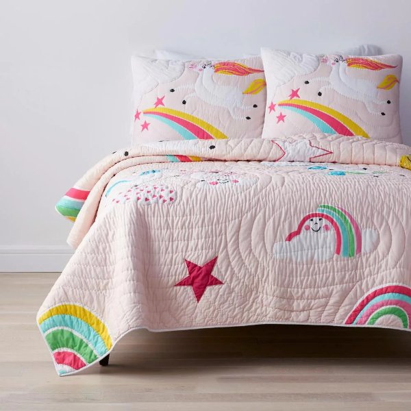 Playful Unicorn Multicolored Graphic Cotton Twin Quilt