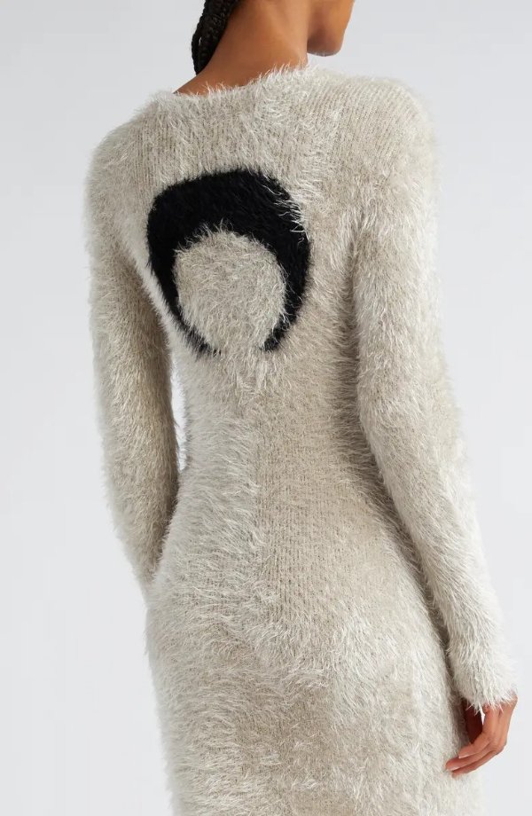 Fluffy Long Sleeve Knit Midi Dress