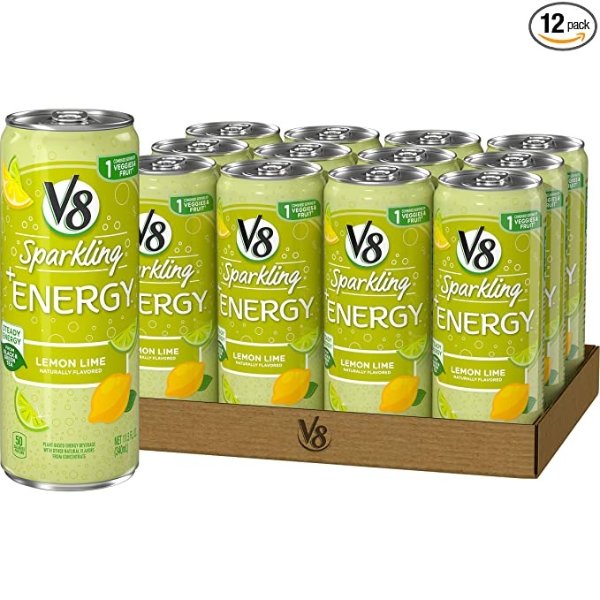 Sparkling +Energy, Healthy Energy Drink, Natural Energy from Tea, Lemon Lime, 11.5 Ounce Can