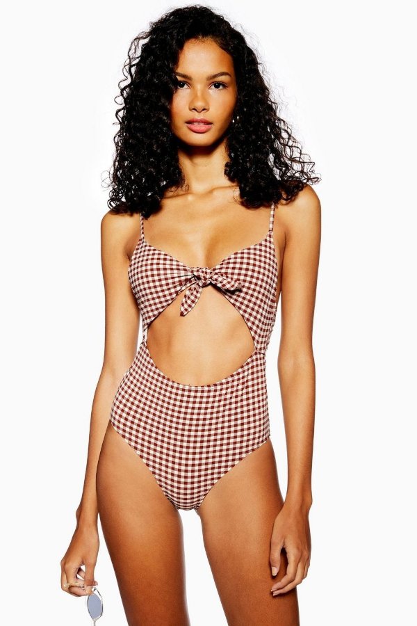 Brown Gingham One Piece - Swim Shop - New In