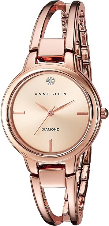 Women's AK/2626RGRG Diamond-Accented Dial Rose Gold-Tone Open Bangle Watch