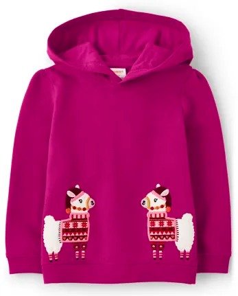 Girls Long Sleeve Embroidered Llama Fleece Hoodie - Little Llamas | Gymboree - WLDFUCHSIA