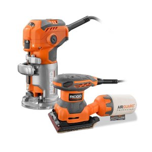 RIDGID 5.5 Amp Corded Fixed Base Trim Router with 2.4 Amp Corded 1/4 Sheet Sander