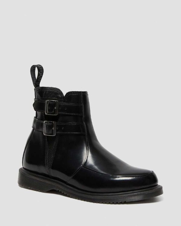 DR MARTENS FLORA SMOOTH LEATHER BUCKLE CHELSEA BOOTS