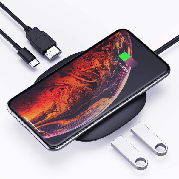 AUKEY USB C Hub Adapter with Wireless Charger 5-in-1 Type-C Hub