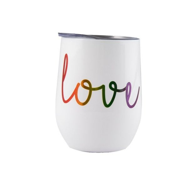 2 Pack of 12 oz White Wine Tumblers with Metallic "Love" Decal
