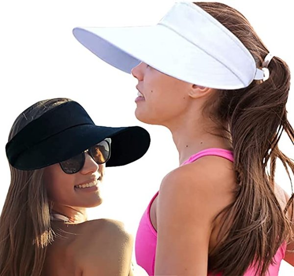 2PCS Wide Brim Sun Visor Hat Women Large UV Protective Golf Beach Cap, Korea Design