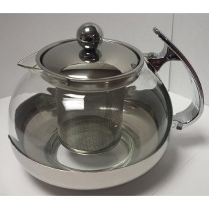 Stainless Steel Glass TEA POT Teapot w. Stainless steel Strainer filter 700ML