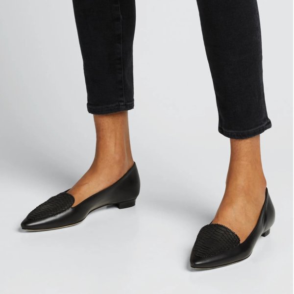Agos Leather & Snake Loafers, Black