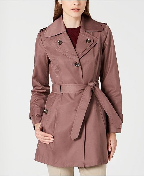 Hooded Double Collar Belted Raincoat, Created for Macy's