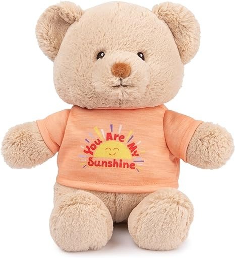 “You are My Sunshine” Sustainable Message Bear with Orange T-Shirt, Teddy Bear Made from 100% Recycled Materials for Ages 1 and Up, Tan, 12”