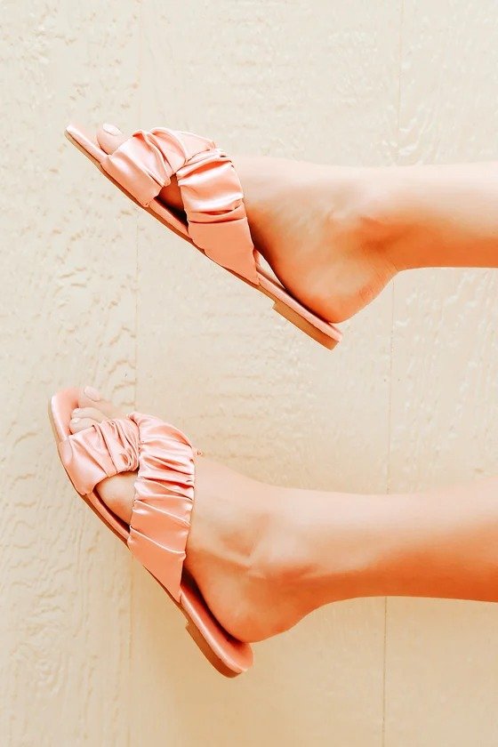 Dallyce Pink Satin Ruched Slide Sandals