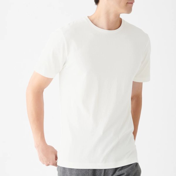 Men Organic Cotton Seamless Thick Jersey Crew Neck Short Sleeve 2 Pack T-Shirt Off White