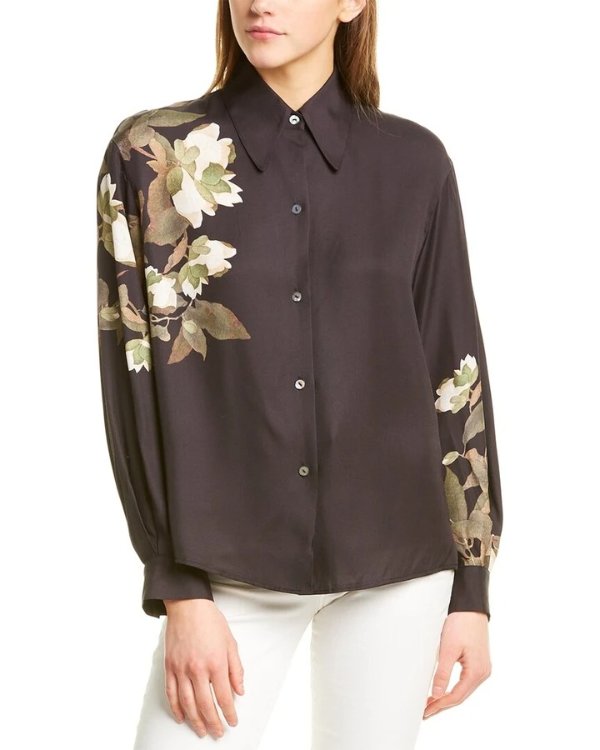 Vince Lisianthus Collared Silk-Blend Blouse