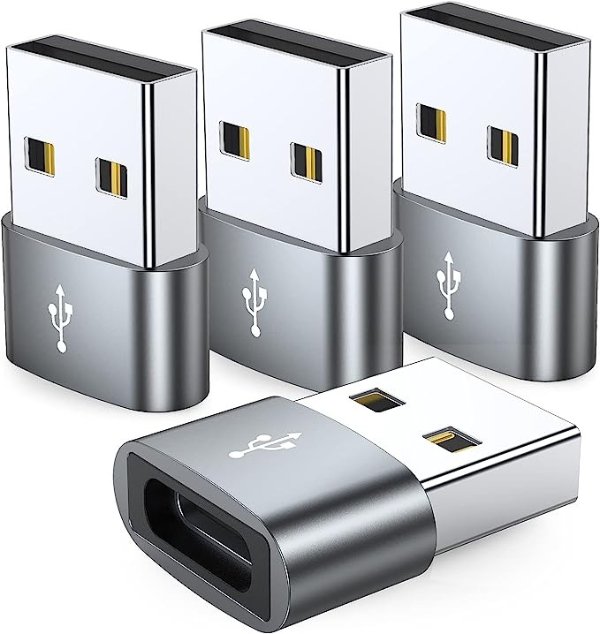 USB C Female to USB Male Adapter 4-Pack, Type C to USB A Charger Cable Converter,Compatible with iPhone 11 12 13 14 Plus Pro Max,iPad Air 4 5 Mini 6,Samsung Galaxy S23+ S22 S21 S20,Pixel 5 4XL