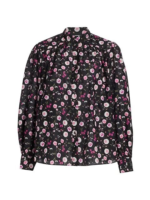 Floral Cotton & Silk Band-Collar Shirt