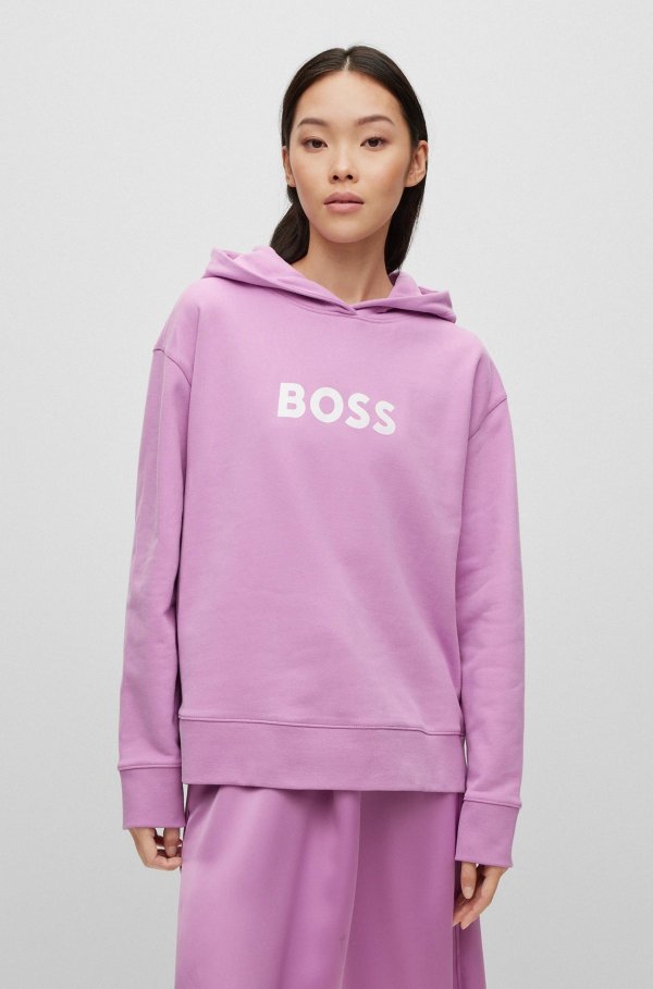 Cotton-terry hooded sweatshirt with contrast logo A-line midi skirt in heavyweight satin by BOSS