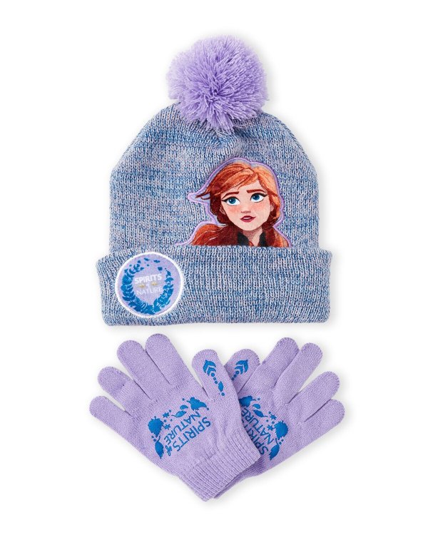(Girls 4-6x) Two-Piece Elsa Beanie & Gloves Set