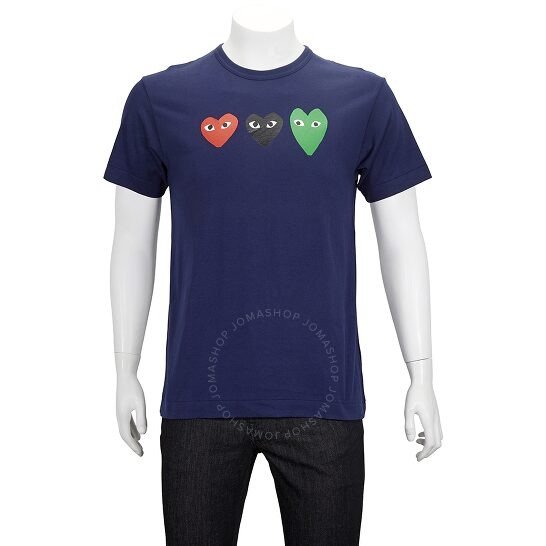 CDG Play Men's Three Hearts Logo T-Shirt In Navy