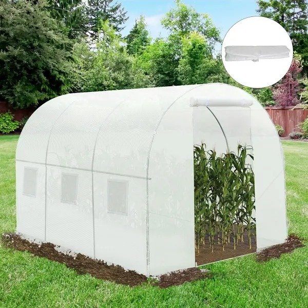 Outsunny Replacement Greenhouse Cover Tarp with 12 Windows for Ventilation & Zipper Door, White - 10' x 7' x 7'