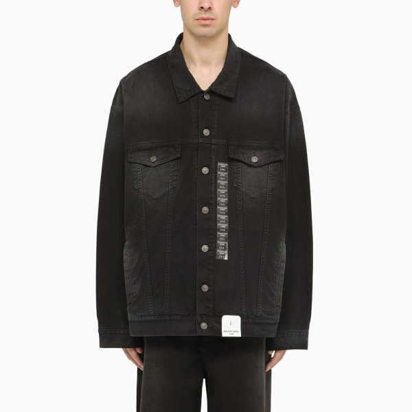 Black denim jacket with size stickers