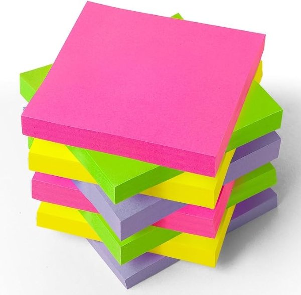 8 Pack Sticky Notes 3x3 Inches, 80 Sheets/pad, Self-Stick Note Pads in 4 Bright Colors, Perfect for School, Home, Office, Meetings
