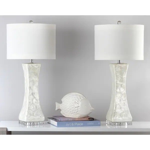 SAFAVIEH Lighting 30.5-inch White Shelley Concave Table Lamp (Set of 2). - 14" W x 14" D x 31" H - White