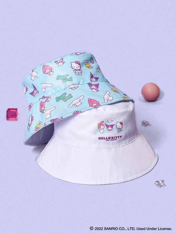 X Hello Kitty and Friends Letter & Cartoon Graphic Reversible Bucket Hat