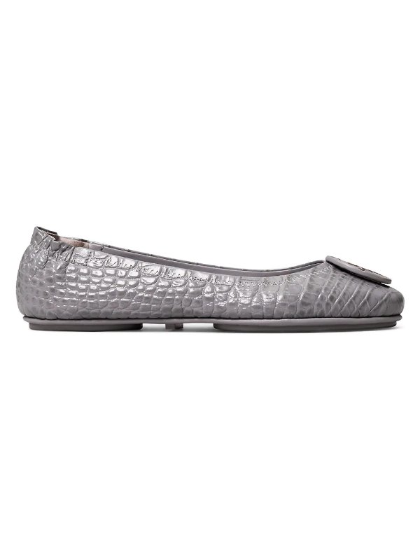 Minnie Croc-Embossed Leather Ballet Flats