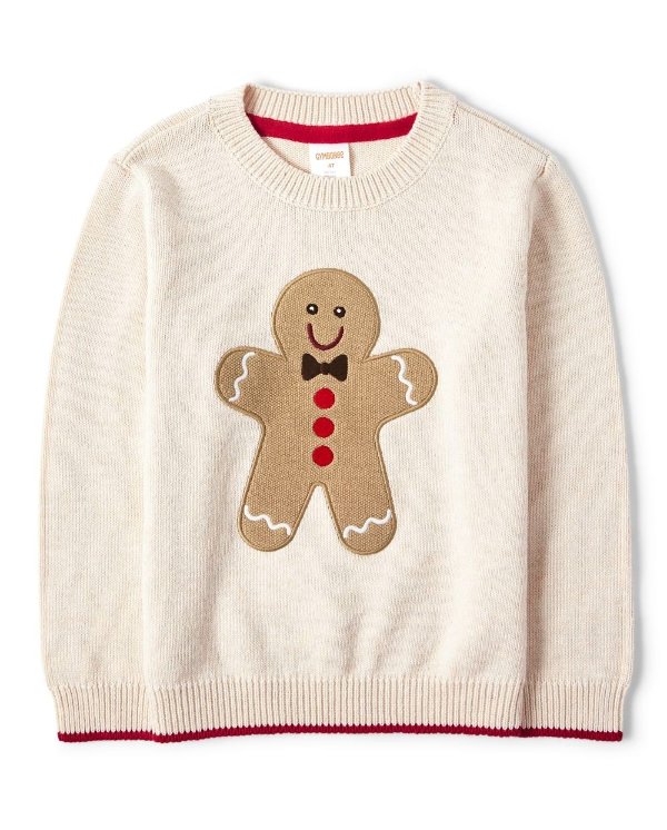 Boys Long Sleeve Embroidered Gingerbread Sweater - Moose Mountain