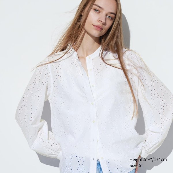 Cotton Embroidery Long Sleeve Blouse | UNIQLO US