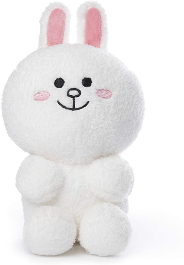 Line Friends Cony Seated Plush Stuffed Animal Rabbit, White, 7", Multicolor