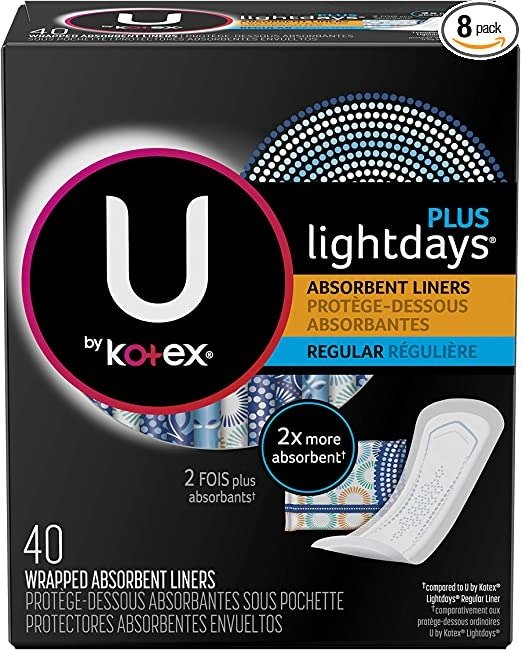by Kotex Lightdays Pls Liners, Reglar, Fragrance-Free, 320 Cont (8 Packs of 40) (Packaging May Vary)