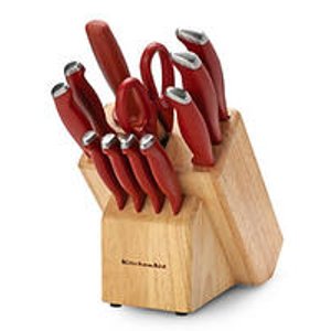 KitchenAid 经典软柄红色刀具（12件套）