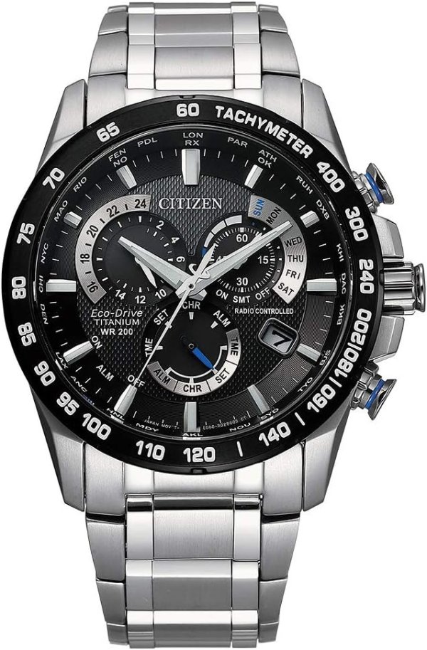 Men's Eco-Drive Sport Luxury PCAT Chronograph Watch Stainless Steel, Black Dial (Model: CB5908-57E)