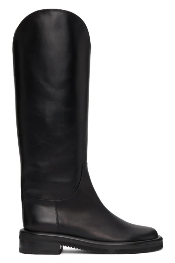 Black Leather Pipe Riding Boots
