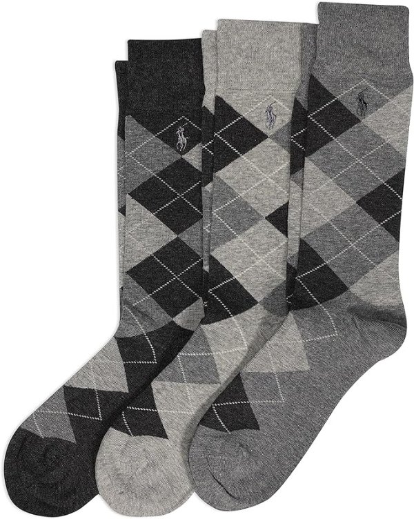 POLO RALPH LAUREN Men's Argyle Pattern Dress Crew Socks-3 Pair Pack-Soft Lightweight Cotton Comfort
