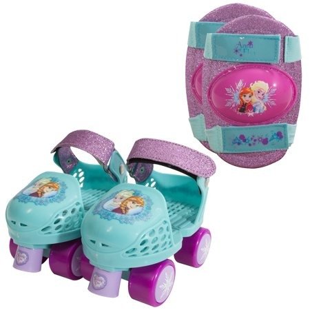 Frozen Kids Glitter Rollerskates with Knee Pads, Junior Size 6-12