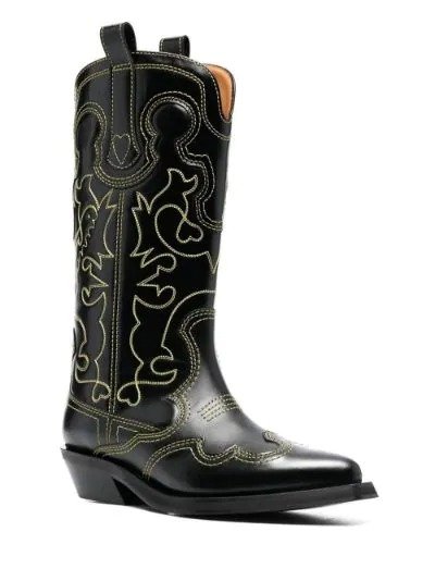 contrast-stitch leather cowboy boots | GANNI | Eraldo.com
