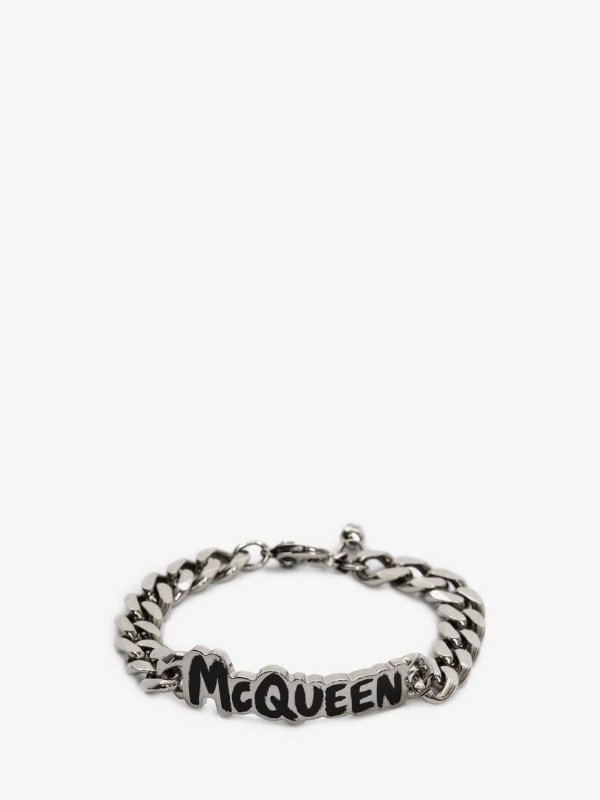 Men's McQueen Graffiti Cut-out Chain Bracelet in Black