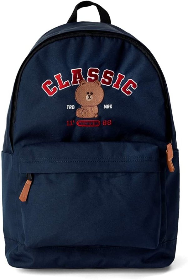 Friends University Collection BROWN Character Lightweight Canvas Casual Student Backpack, Navy