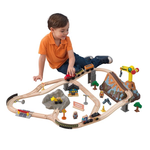 Bucket Top Construction Wooden Train Set with 61 Accessories Included