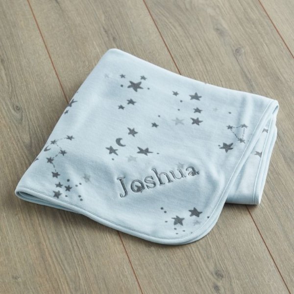 Personalized Blue Star Print Velour Blanket
