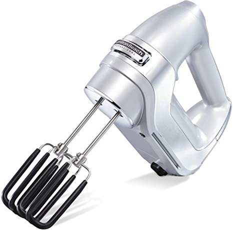 Professional 7-Speed Digital Electric Hand Mixer with High-Performance DC Motor, Slow Start, Snap-On Storage Case, SoftScrape Beaters, Whisk, Dough Hooks, Silver and Chrome (62657)