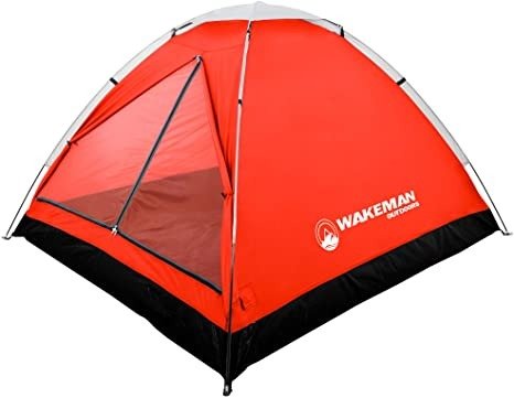 2-Person Tent, Water Resistant Dome Tent for Camping with Removable Rain Fly and Carry Bag, Lost River 2 Person Tent by Wakeman Outdoors (Red/Gray) (75-CMP1021)