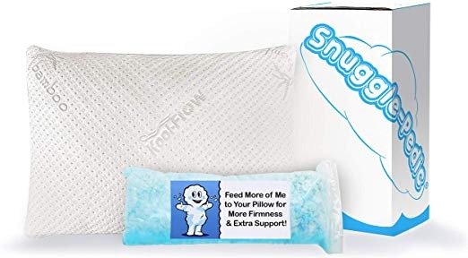 Supreme Plush Ultra-Luxury Hypoallergenic Bamboo Shredded Gel-Infused Memory Foam Pillow Combination with Adjustable Fit & Zipper Removable Kool-Flow Cooling Pillow Cover (Queen)