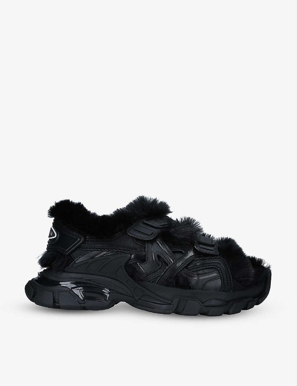 Track faux-fur, rubber and neoprene sandals