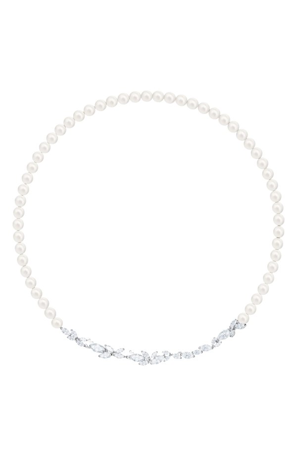 Louison Imitation Pearl & Crystal Leaf Necklace