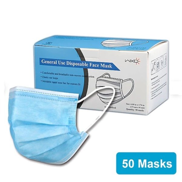 Disposable Earloop Half Face Mask, Blue, 50/Box